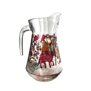 Vintage Maybe German Clear Pitcher w/ Women Boy Donkey Floral Scene